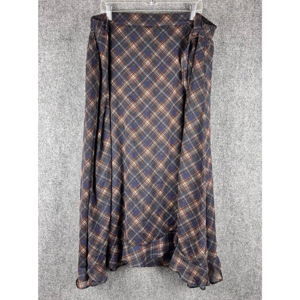 Maurices Plaid Wide Leg Palazzo Pants Womens L Navy Rust Flowy Ruffle Hem
